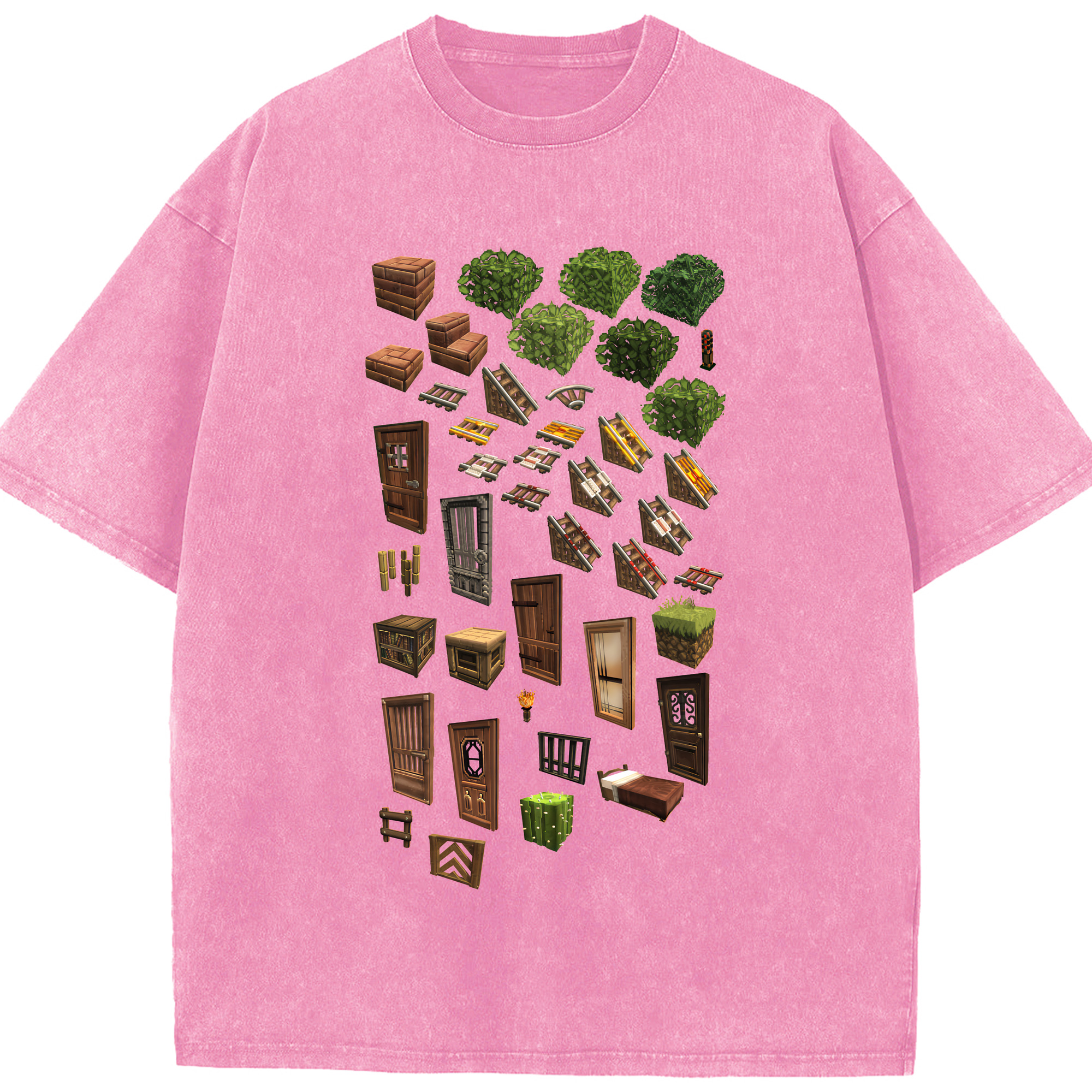 （画像用） マインクラフト ブロックの世界 Minecraft MC Block world 綿100% ヴィンテージ風 半袖Tシャツ（フロントプリント）